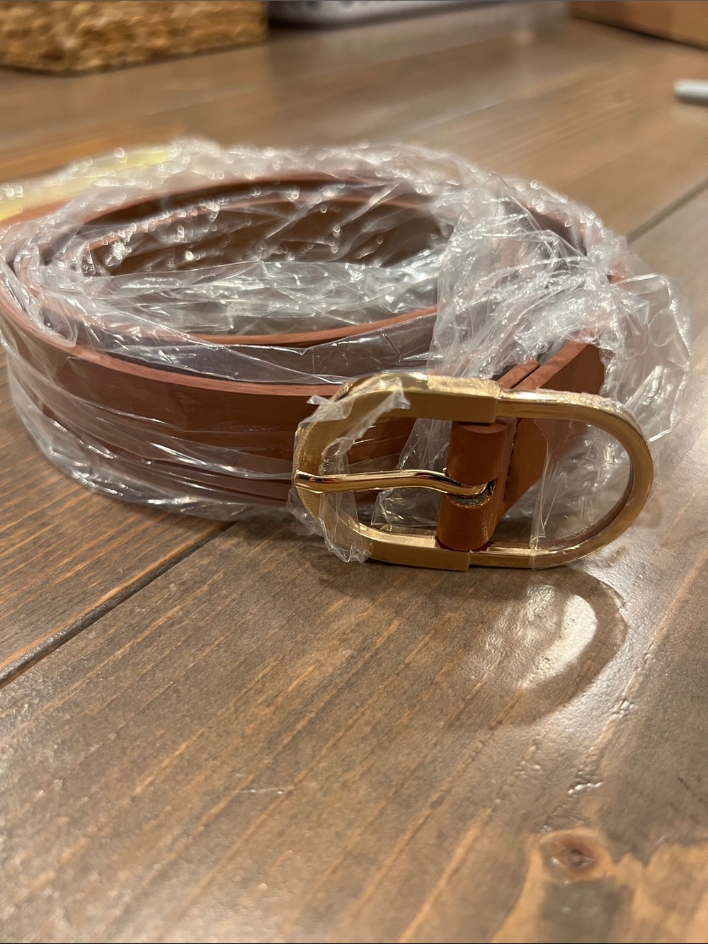 Leather-look Brown Women's Belt with Gold Buckle